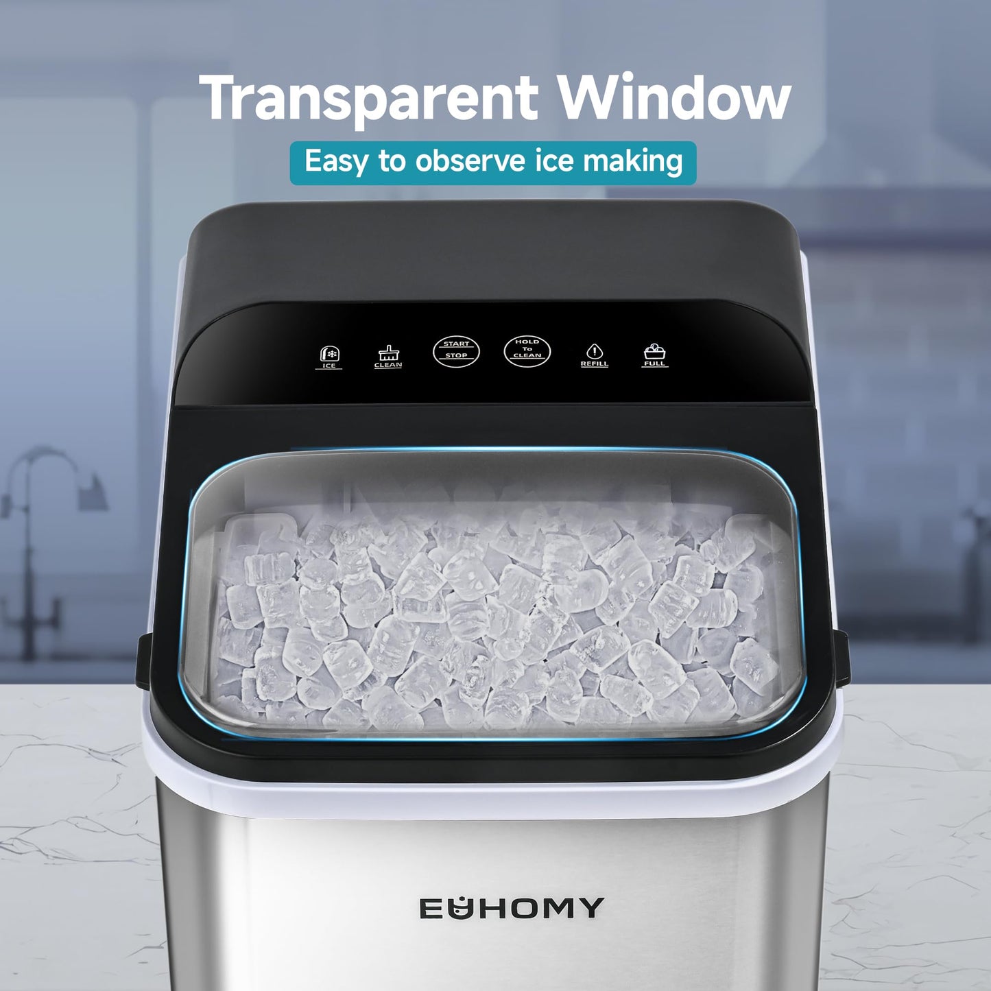EUHOMY Nugget Ice Maker - Portable, Ready in 8 Mins, 35lbs/24H
