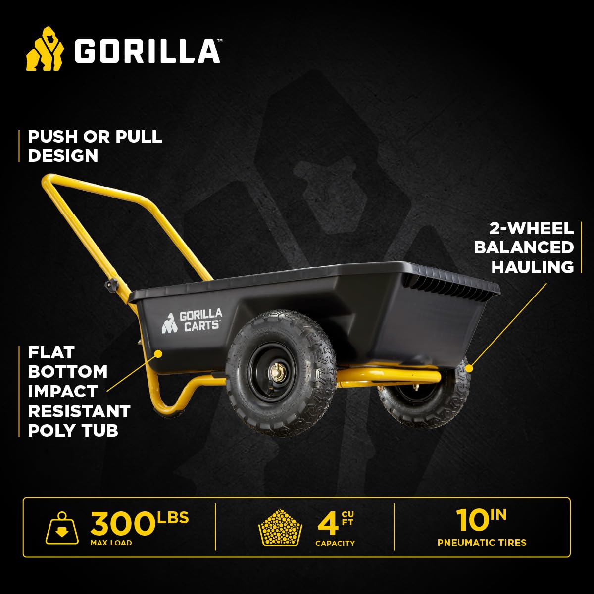 GORILLA CARTS GCR-4 Poly Dump Cart - 2-Wheel Garden Wagon