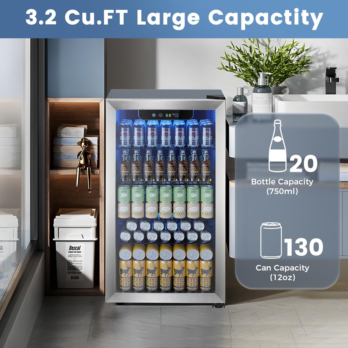ELECTACTIC Mini Fridge 130 Can Beverage Cooler with Temp Control