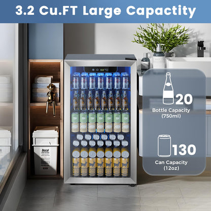 ELECTACTIC Mini Fridge 130 Can Beverage Cooler with Temp Control