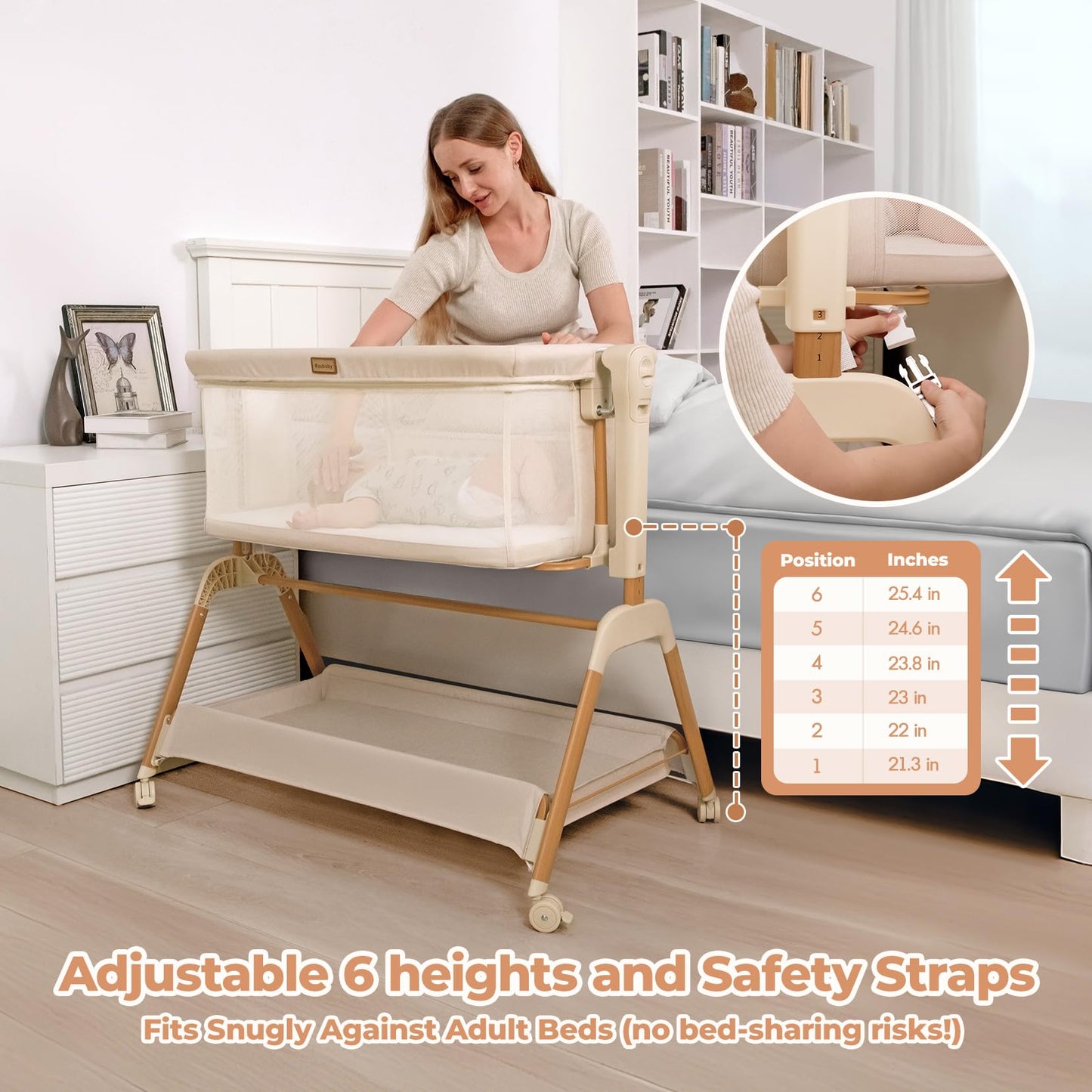 EZEBABY Baby Bassinet Bedside Sleeper - 3-in-1 Rocking Crib