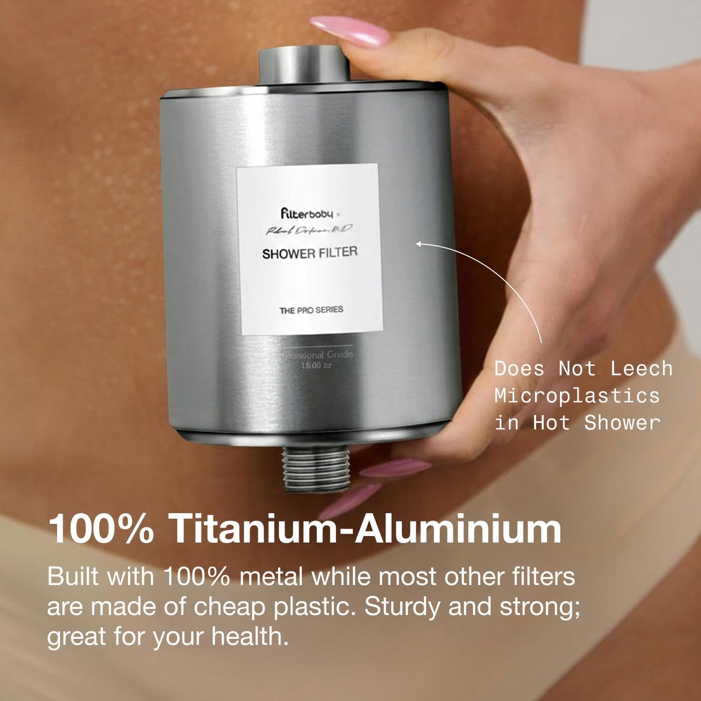 FILTERBABY Titanium Shower Filter Pro - NSF 177 Certified, Reduces Chlorine and Lead