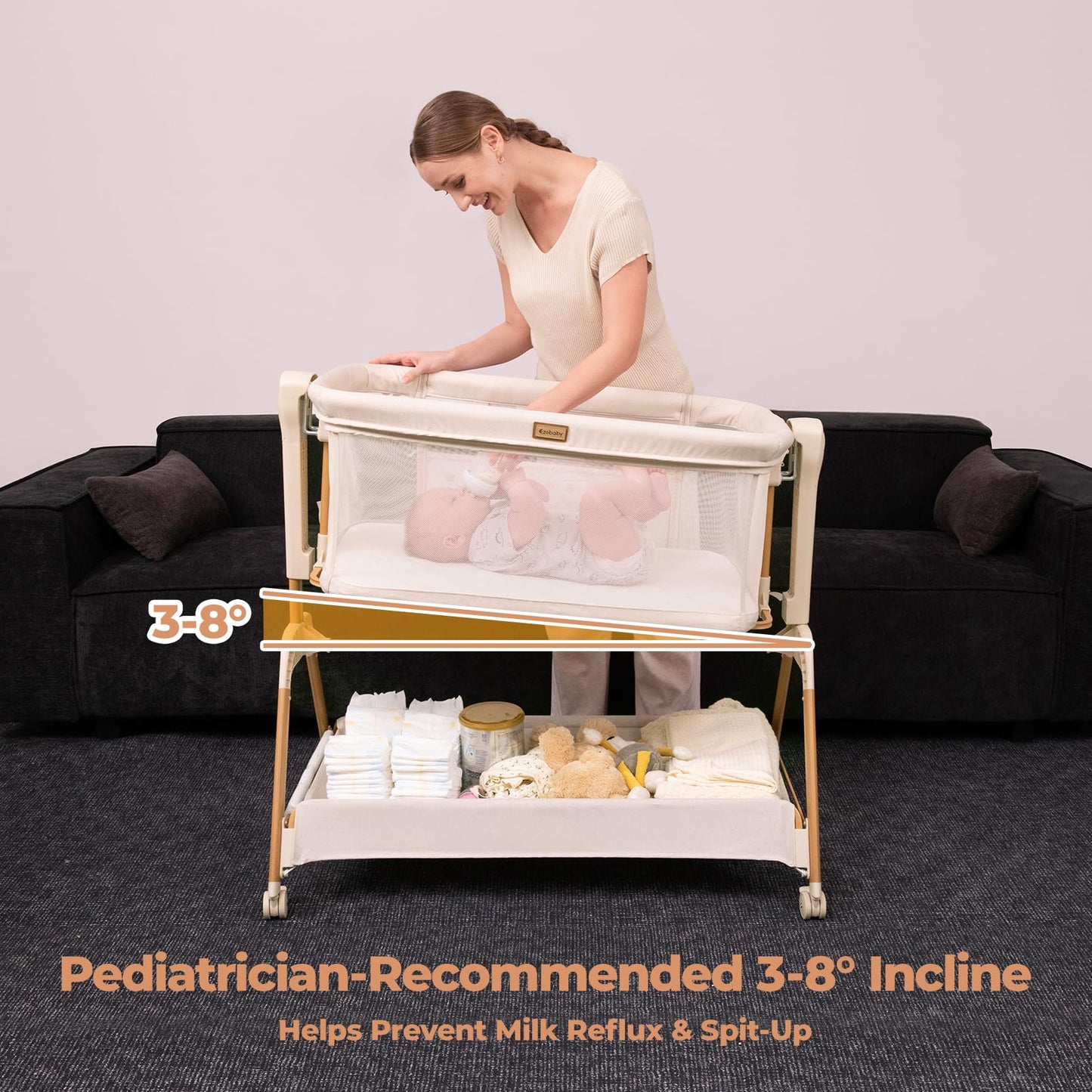 EZEBABY Baby Bassinet Bedside Sleeper - 3-in-1 Rocking Crib