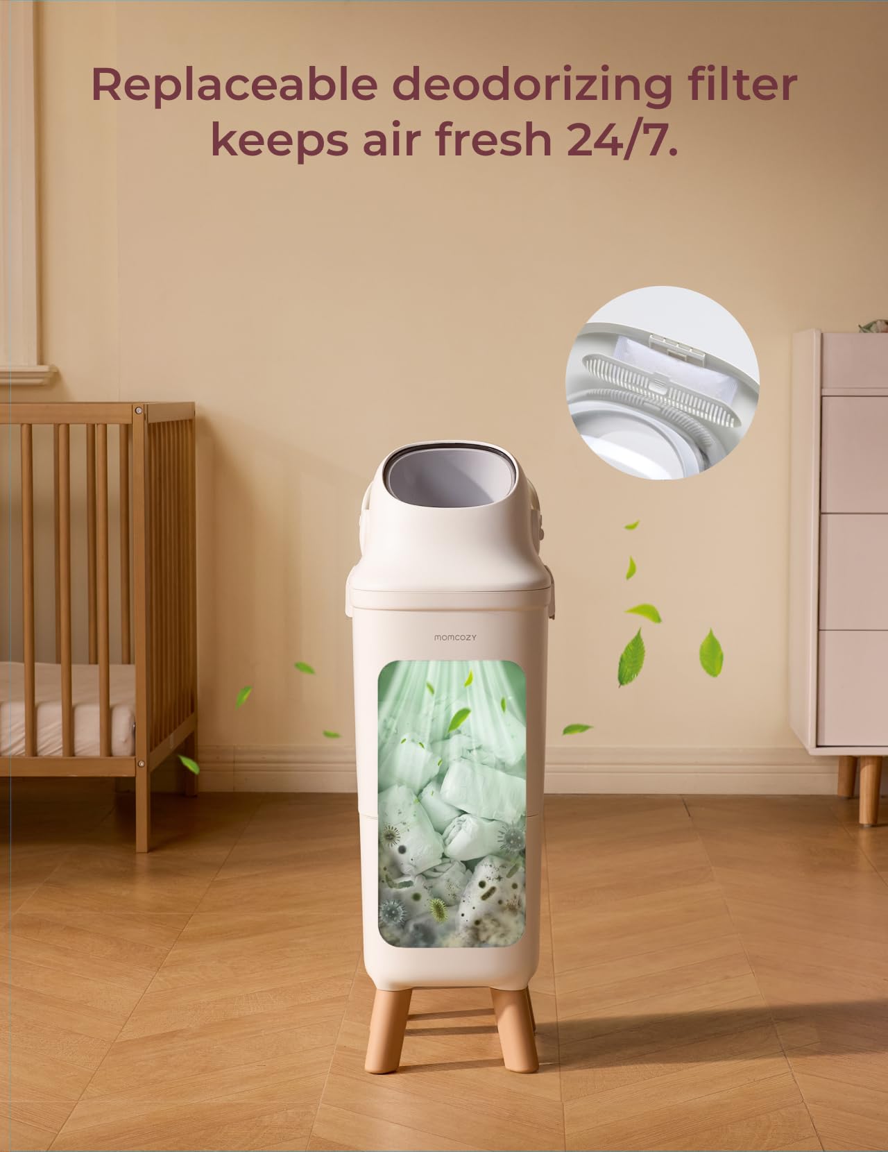 MOMCOZY Diaper Pail with Triple-Seal Odor Control & Large Capacity