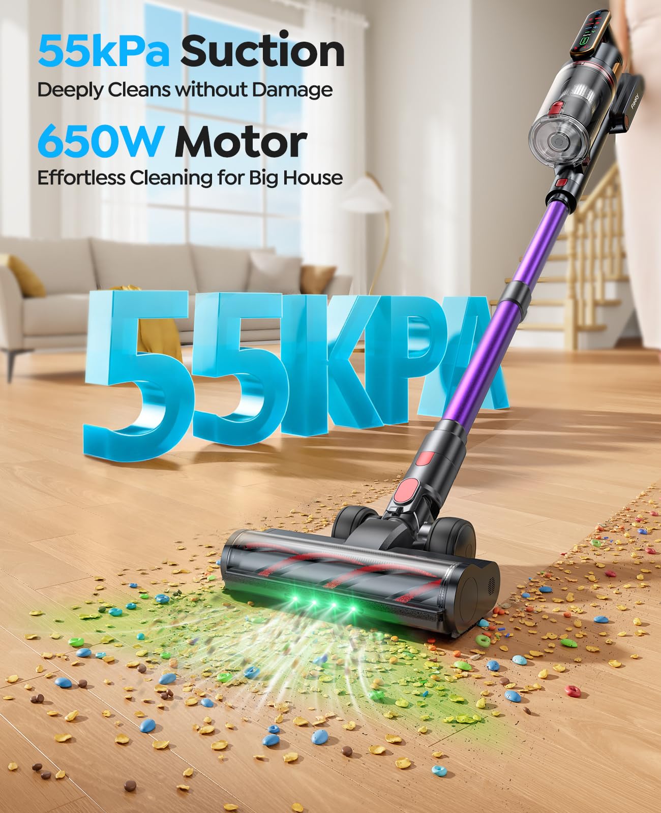 FIEETY Cordless Vacuum Cleaner 650W 55KPa with Pet Brush