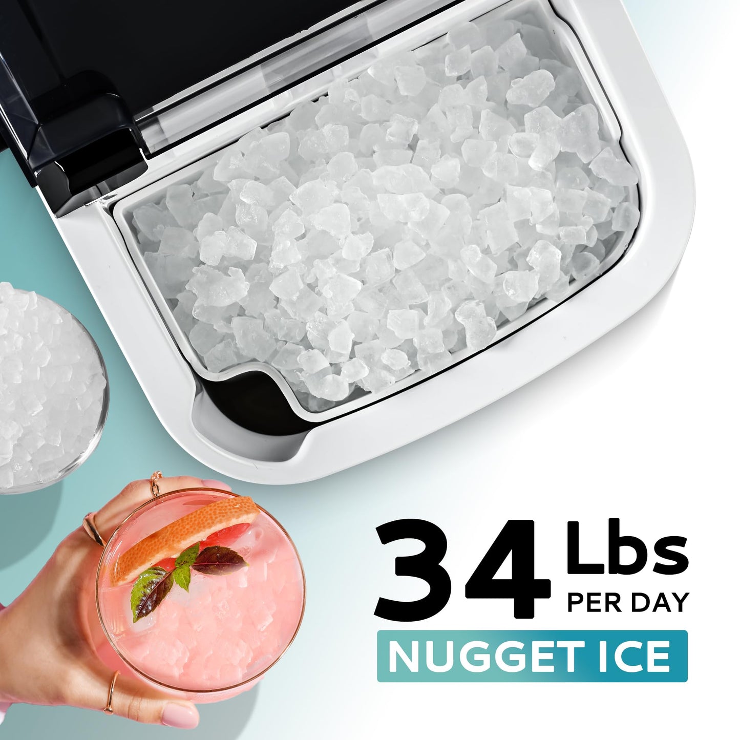 EUHOMY Nugget Ice Maker Countertop - 34lbs Per Day, Portable
