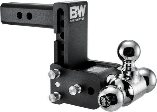 Tow & Stow Adjustable Trailer Hitch Ball Mount - Fits 2" Receiver, Tri-Ball (1-7/8" x 2" x 2-5/16"), 5" Drop, 10,000 GTW - TS10048B