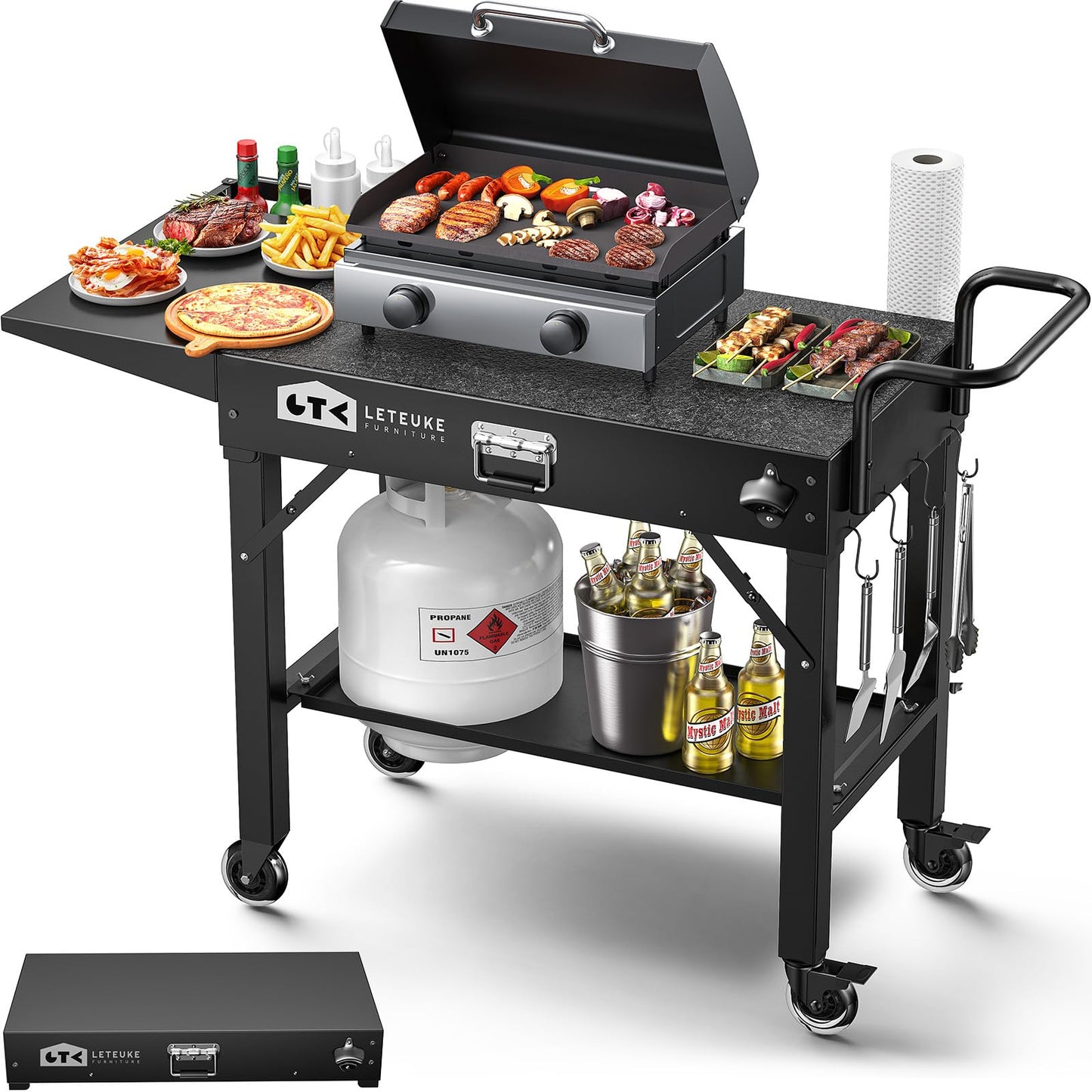 LETEUKE Grill Cart for Blackstone Griddle - Portable BBQ Table