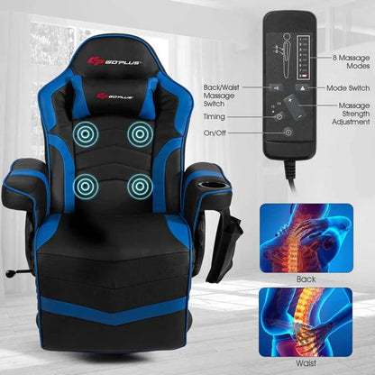 Pu Leather Massage Gaming Chair Ergonomic High Back Racing Style Gaming Recliner With Adjustable Backrest Amp Footrest Cup Holder Side Pouch - Comfortable And Ergonomic Design
