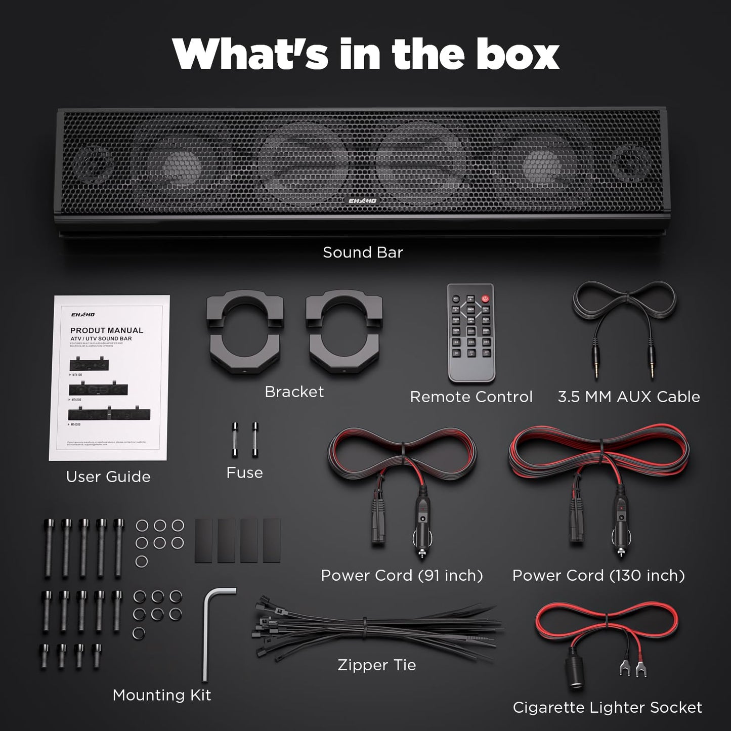 EHAHO 25 Inch UTV Sound Bar with Bluetooth & RGB Lighting