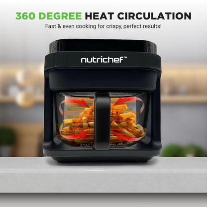 NUTRICHEF 5.8 Quart Air Fryer | 8-in-1 Presets | Grey