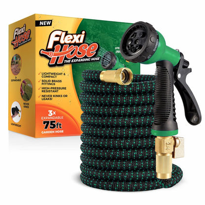 FLEXI HOSE Expandable Garden Hose 75FT with 8 Function Nozzle