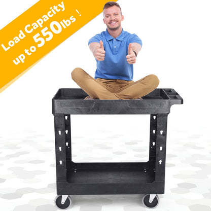 ELAFROS Heavy Duty Plastic Utility Cart - 2 Tier Service Cart
