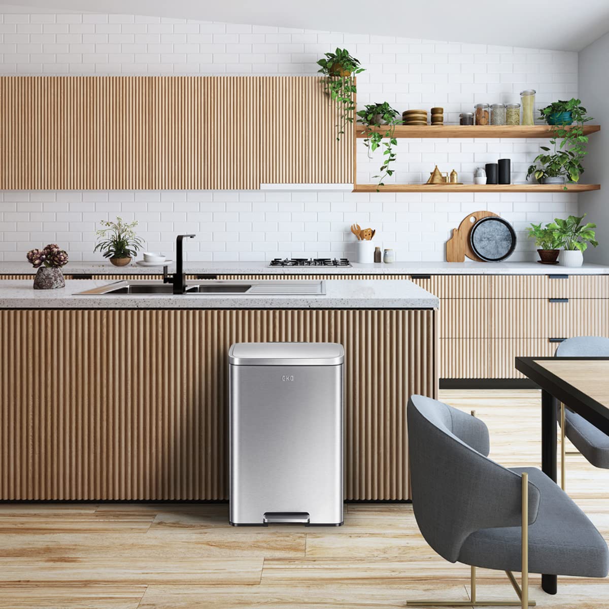 EKO Madison Brushed Stainless 50L Step Trash Can