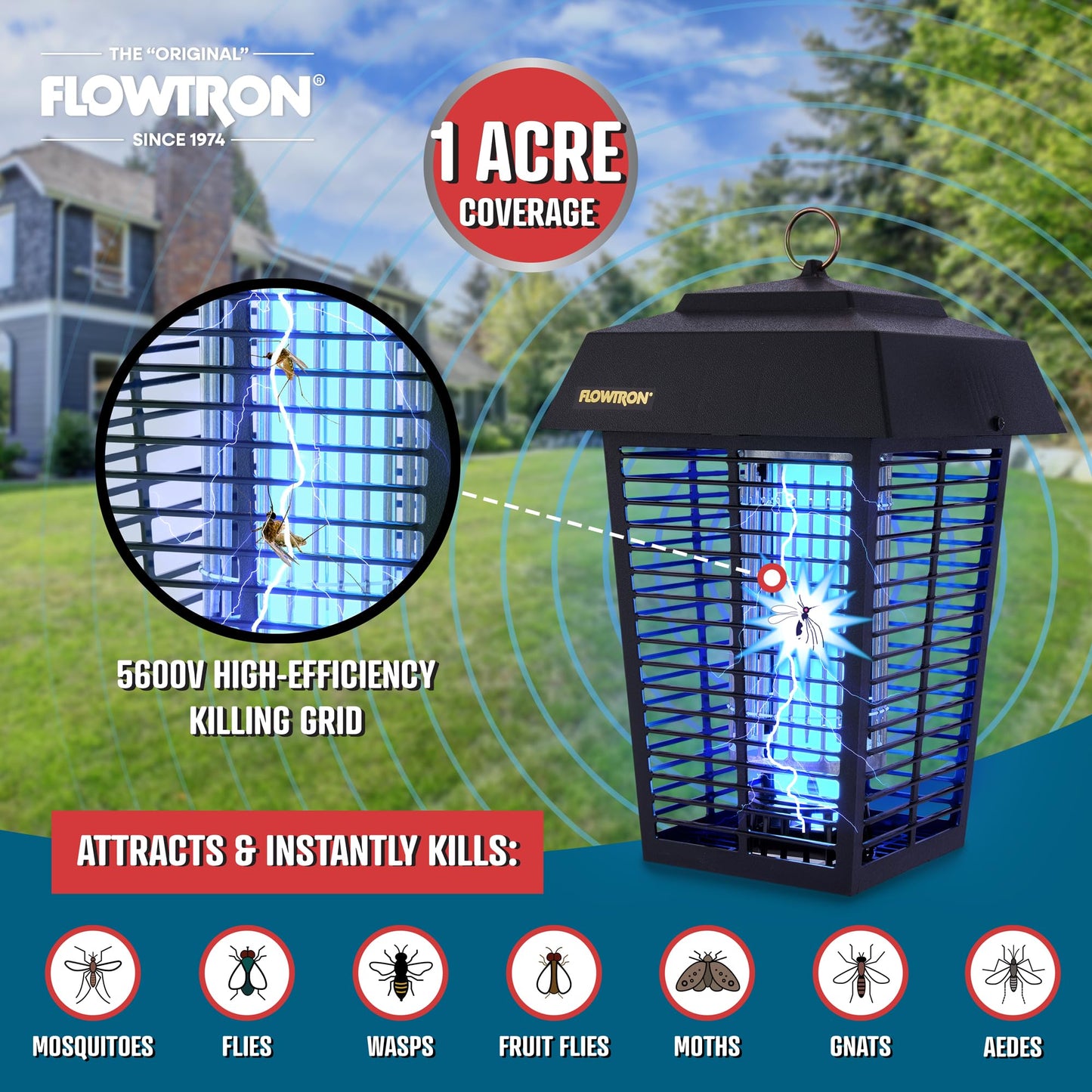 FLOWTRON Bug Zapper with 40W Bulb & 5600V Grid for 1 Acre