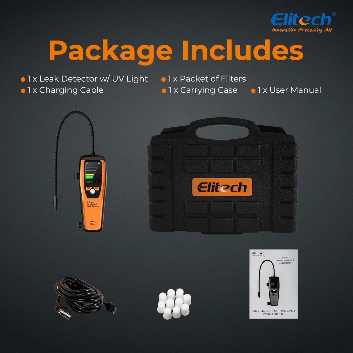 Refrigerant Leak Detector 10 Yrs Infrared Sensor Life Halogen Freon Sniffer, Air Conditioning Detection, Automotive Gas Finder, R22 R410A R134A R1234YF CFCs HCFCs HFCs, ILD-300