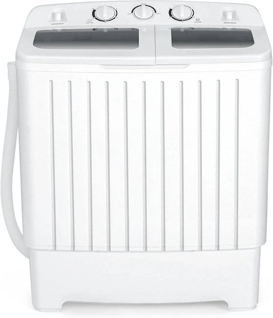 Portable Washing Machine, Twin Tub 20 Lbs Capacity, Washer(12 Lbs) and Spinner(8 Lbs), Durable Design, Timer Control, Compact Laundry Washer for RV, Apartments and Dorms, Grey+White