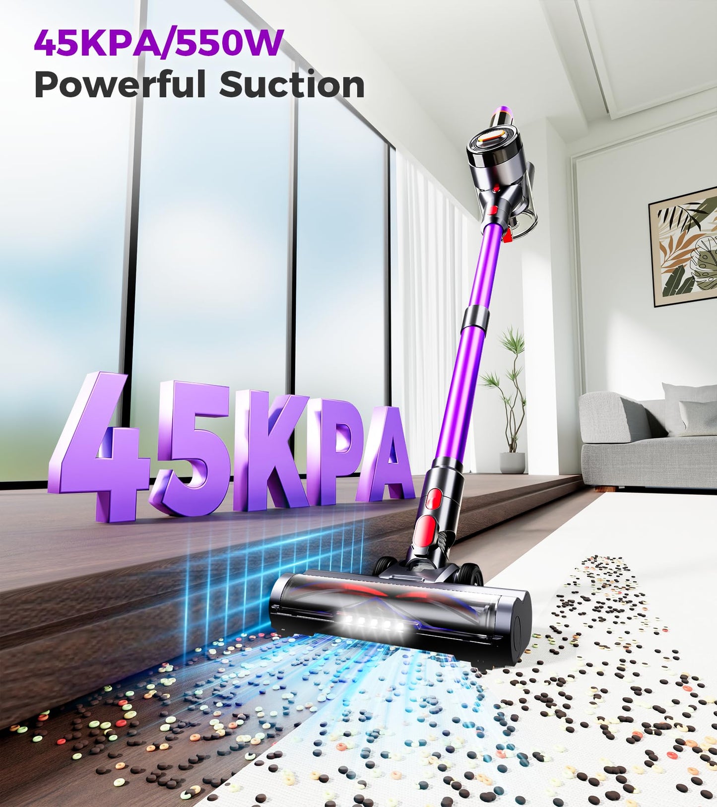 FEETIS Cordless Vacuum Cleaner 550W 60Mins LED Display