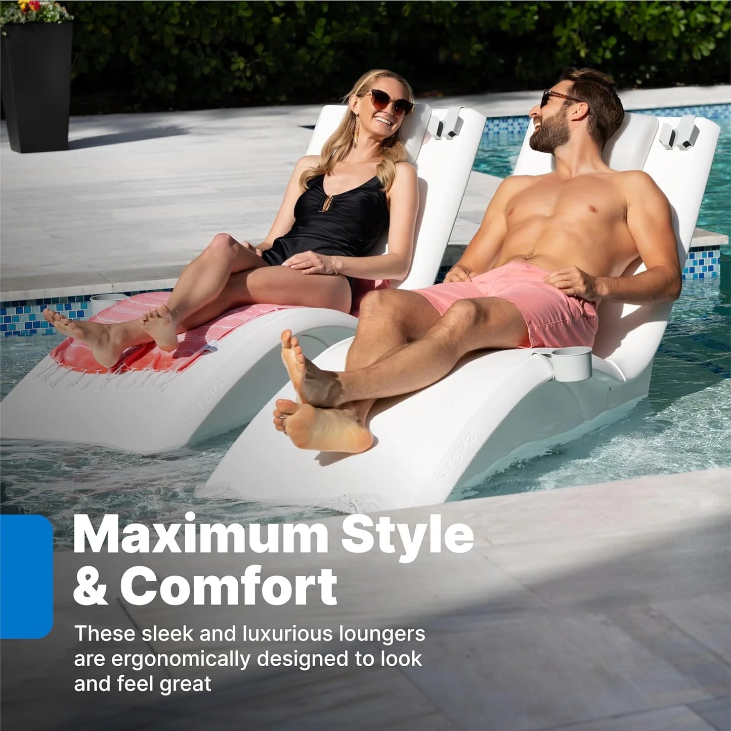 Pool Lounger, Fade-Resistant, Waterproof Patio Furniture, Pool Lounge Chair for Sun Shelf, Use in Pools with Shelves Up to 9-Inches Deep or Outside Pool Deck, Weighted, White