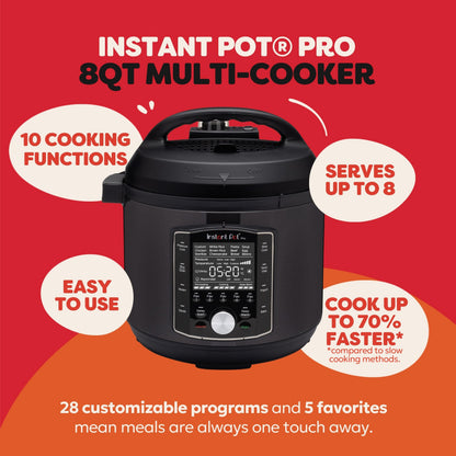 INSTANT POT Pro 10-in-1 Pressure Cooker & Slow Cooker, 8 QT