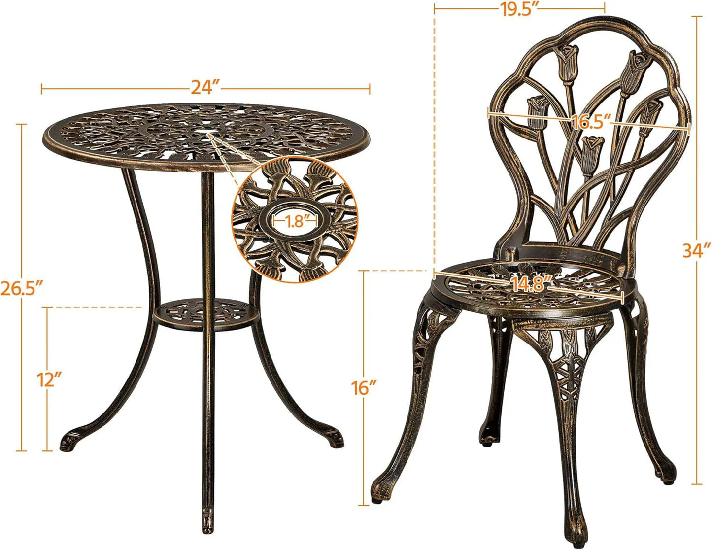 Patio Bistro Sets 3 Piece Cast Aluminum Bistro Table