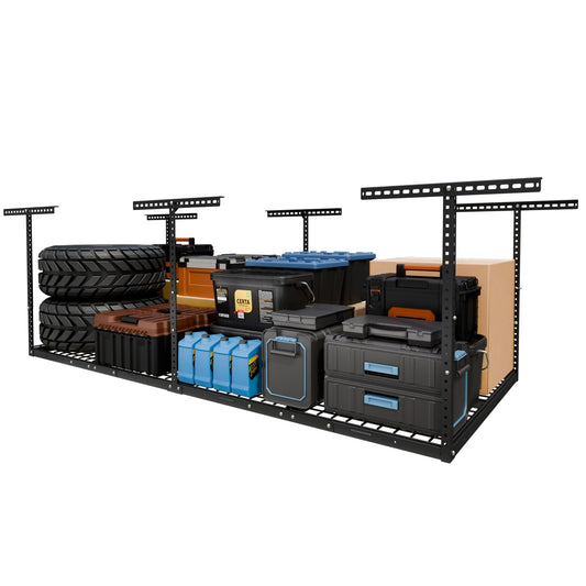 FLEXIMOUNTS 4x8 Overhead Garage Storage Rack - Heavy-Duty Black