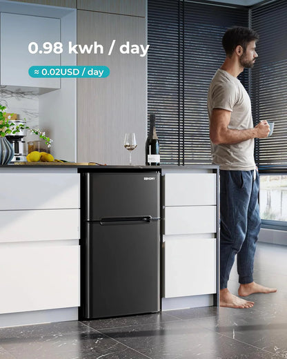 EUHOMY 3.2 Cu.Ft Mini Fridge with Freezer 2-Door Compact Refrigerator for Bedroom, Dorm, Office or Apartment, Silver