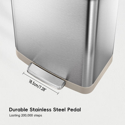 EKO Hudson Matte Stainless 75L Step Trash Can with Storage