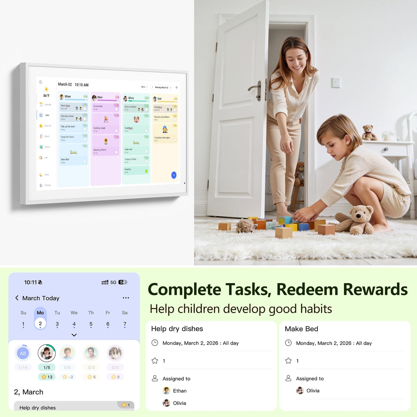 FLYEVFISH Digital Calendar 15.6 Inch Interactive Wall Planner