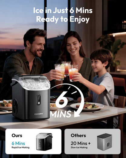 EUHOMY Nugget Ice Maker - Portable Self-Cleaning, 38lbs/Day