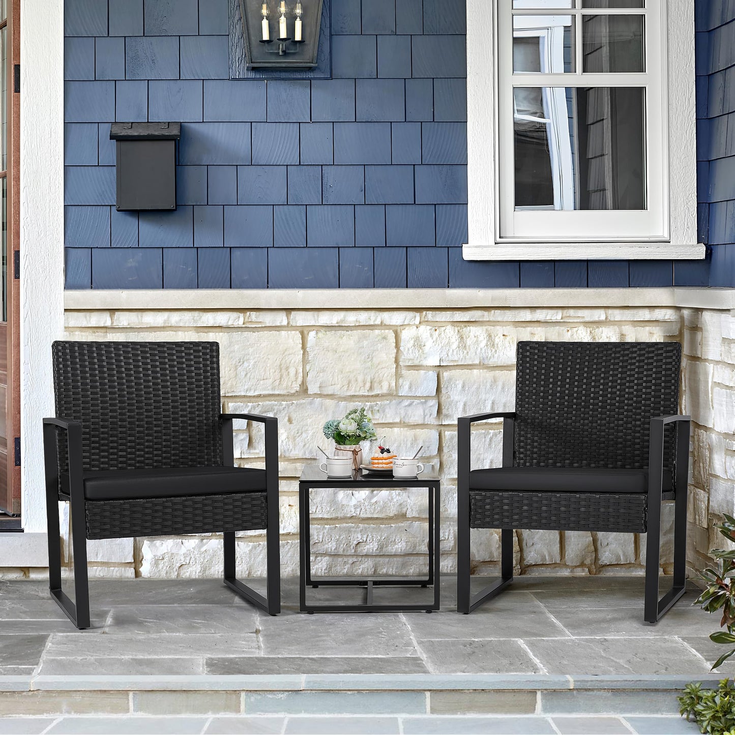 FLAMAKER 3 Pieces Outdoor Wicker Furniture Set with Coffee Table