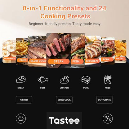 Tastee Ceramic Air Fryer, 8 in 1 Compact 5.5QT AirFryers, 450°F Digital Airfryer Dehydrator with Smart Probe, 24 Presets One touch Cooking, In app Recipes with Window, Dishwasher safe & Non stick : Home & Kitchen