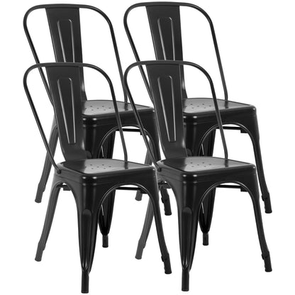 FDW Metal Dining Chairs Set of 4 - Black Stackable Tolix