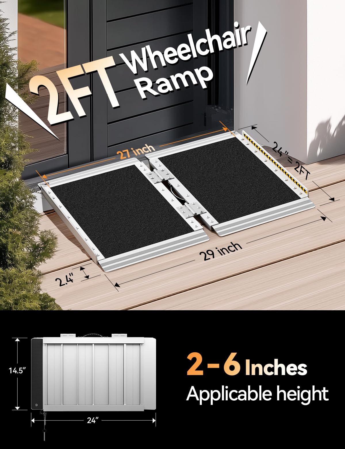 FACHNUO TOOL FACHNUO 2 Feet Portable Wheelchair Ramp - Aluminum