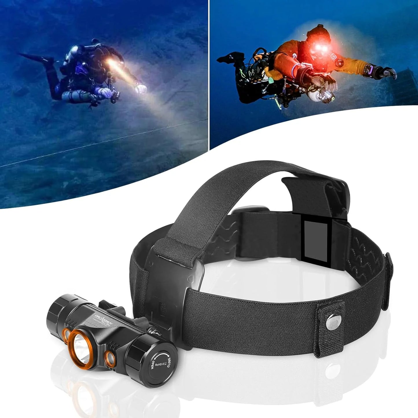Diving Headlamp 1200 Lumens Scuba Dive Light 5 Modes Dual-Color (White/Red) Professional Underwater 150M Headlight, IP68 Waterproof Flashlight for Caving Snorkeling Spearfishing