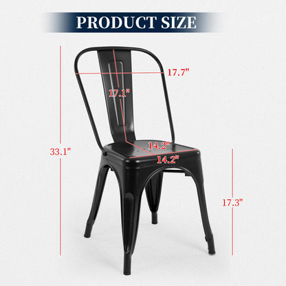FDW Metal Dining Chairs Set of 4 - Black Stackable Tolix