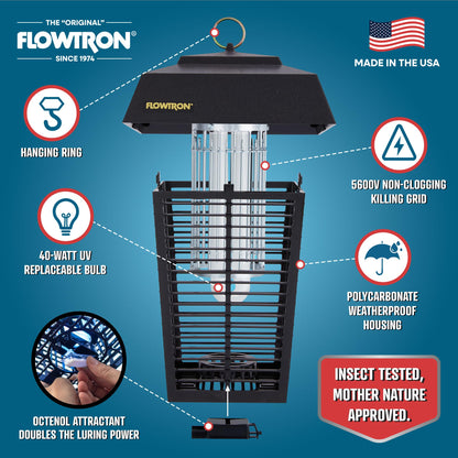 FLOWTRON Bug Zapper with 40W Bulb & 5600V Grid for 1 Acre