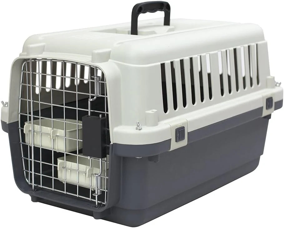 Designs Plastic Kennels Rolling Plastic Airline Approved Wire Door Travel Dog Crate, XXX-Large, Gray