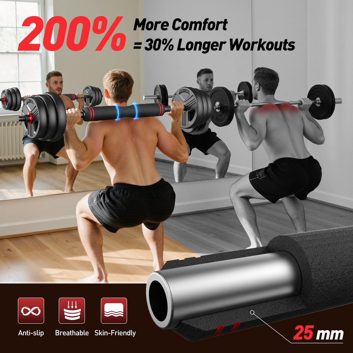 FITPLAM Adjustable Dumbbell Set 20-90lbs - 5 in 1 Weights