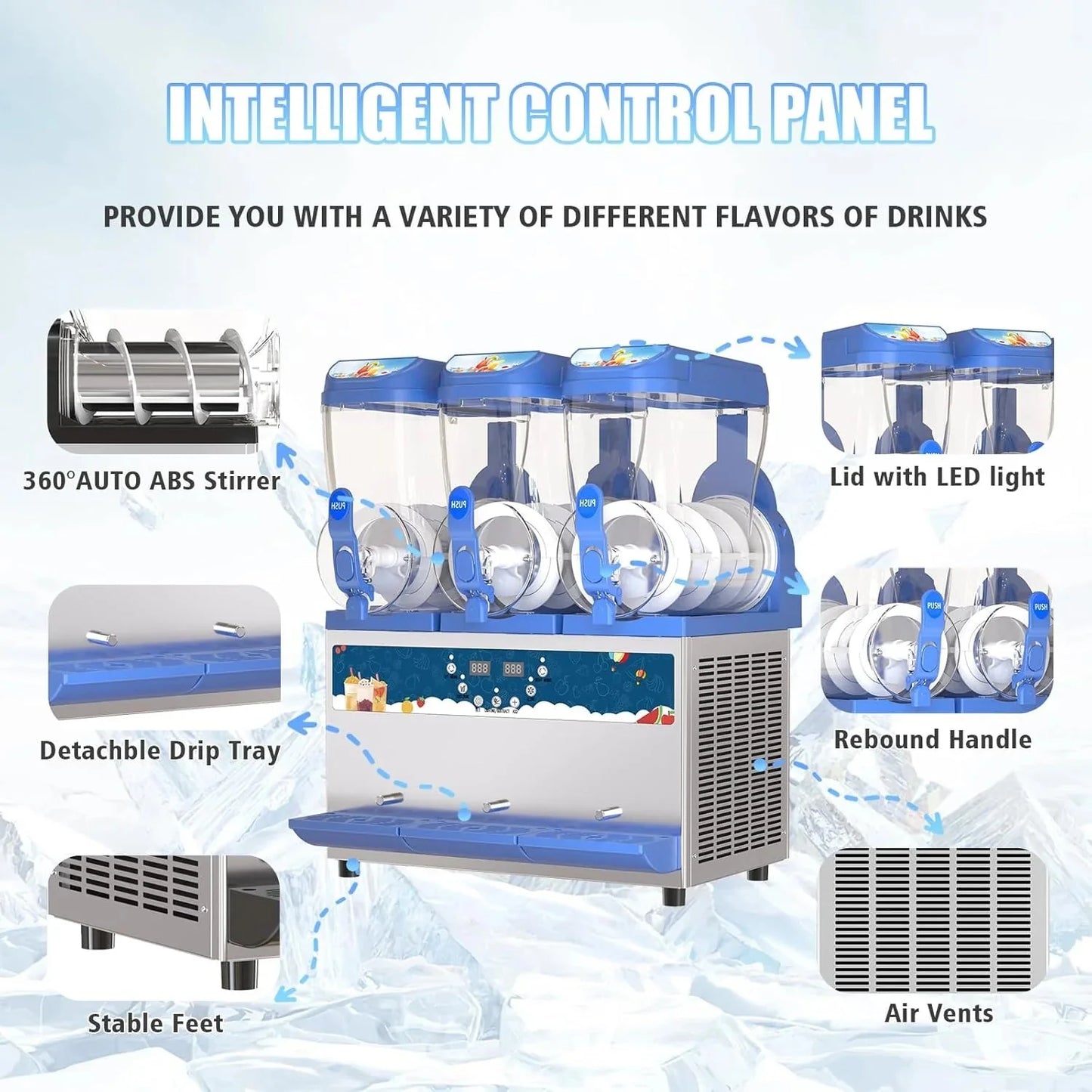 Commercial Slushy Machine - 1000W 30L Tanks Slush Maker Machine 304 Stainless Steel Commercial Margarita Machines Efficient Cooling the Ideal Slushie Maker for Bars Cafes Restaurants