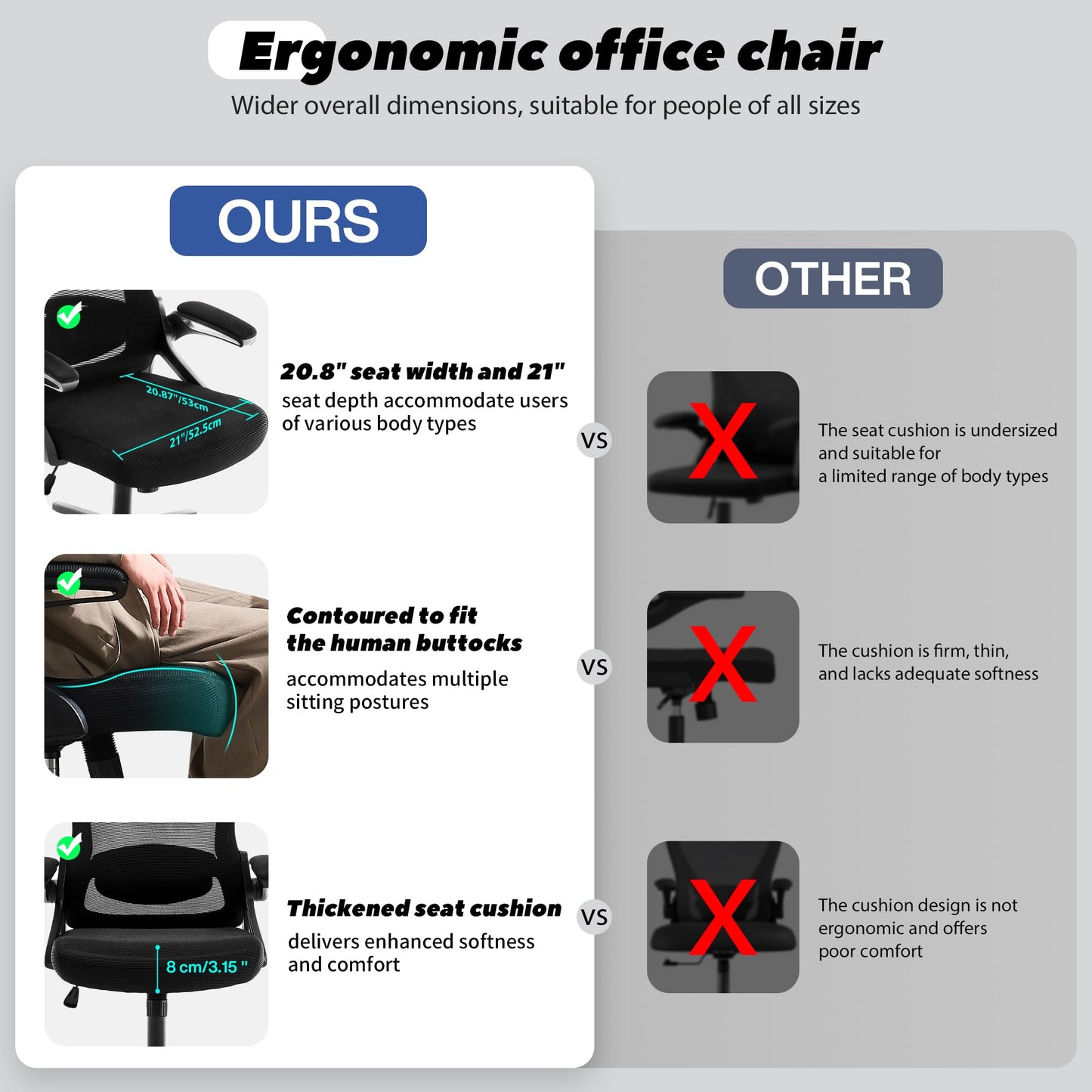 FIZZIN Ergonomic Office Chair with Adjustable Lumbar Support