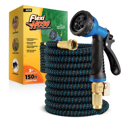 FLEXI HOSE Expandable Garden Hose 150FT with 8 Function Nozzle