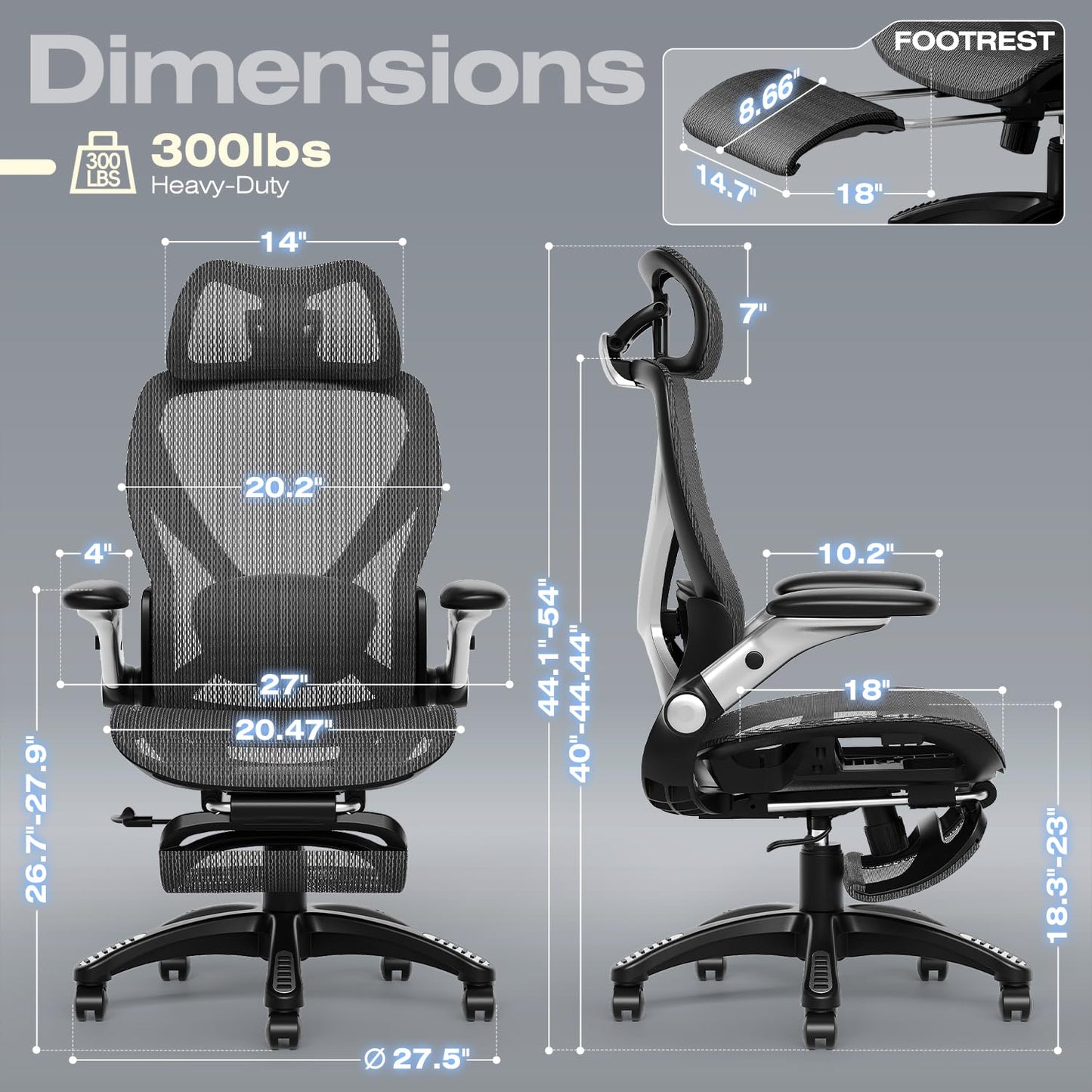 ELABEST X100 Ergonomic Mesh Office Chair with Footrest