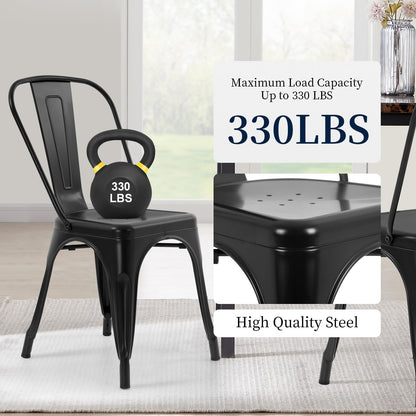 FDW Metal Dining Chairs Set of 4 - Black Stackable Tolix