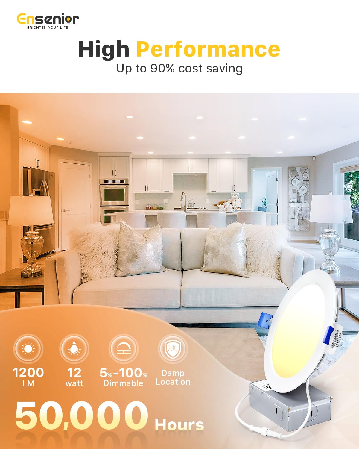ENSENIOR 24 Pack LED Recessed Ceiling Lights - Dimmable 1200LM