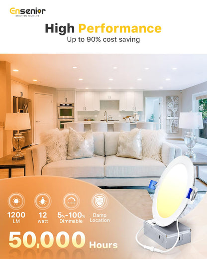 ENSENIOR 24 Pack LED Recessed Ceiling Lights - Dimmable 1200LM