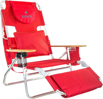 Deluxe 3 in 1 Beach Chair with Face Opening - Portable, Reclining Lounger for Tanning - Face Hole for Reading on Stomach - Padded Footrest, Removable Pillow - Aluminum