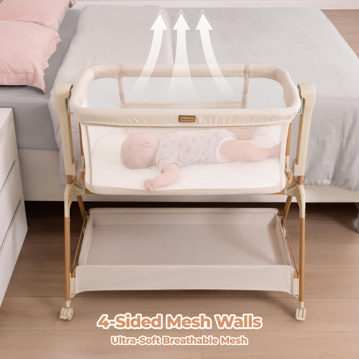 EZEBABY Baby Bassinet Bedside Sleeper - 3-in-1 Rocking Crib