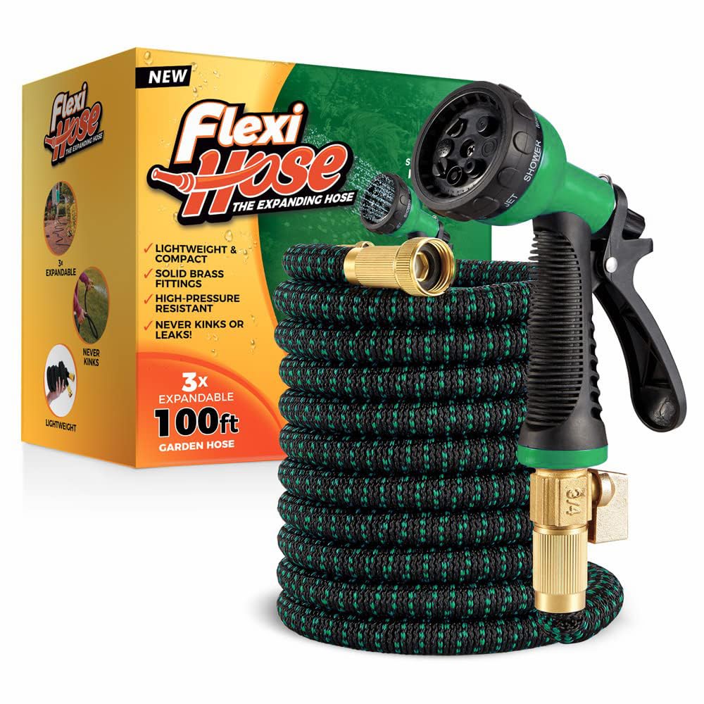 FLEXI HOSE Expandable Garden Hose 100FT with 8 Function Nozzle