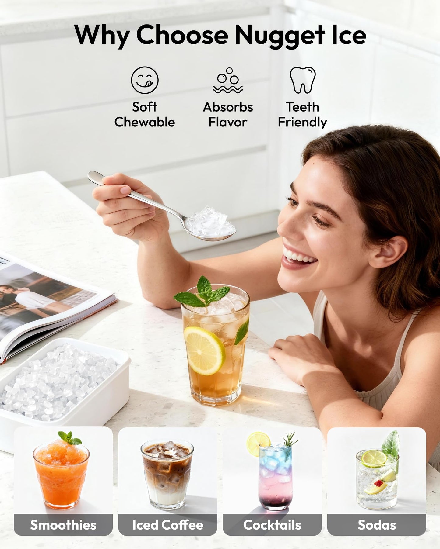 EUHOMY Nugget Ice Maker - Portable Self-Cleaning, 38lbs/Day
